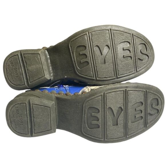 TMA Eyes Leather Ankle Booties Womens 7.5 Retro Boho Patchwork Witchycore Chunky - Picture 8 of 8